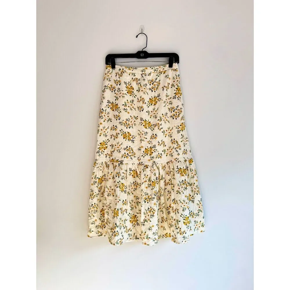 Joie Ditsy Floral Tiered Midi Skirt Boho Cottagecore Sunflowers‎ - Picture 5 of 6